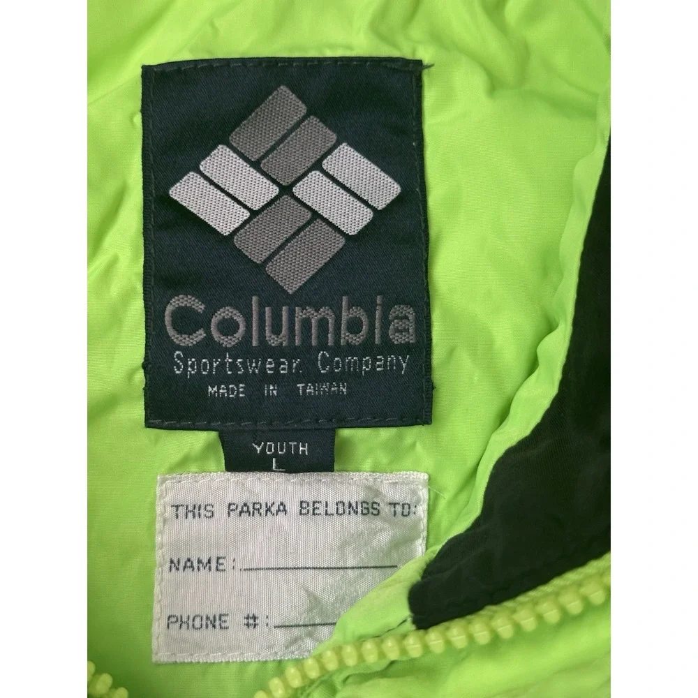 Vtg Youth Large Kids Green And Black Columbia Ski Jacket Parka